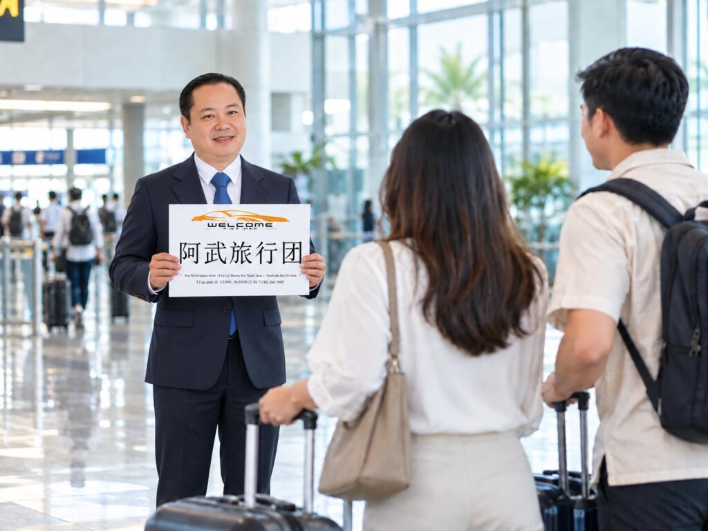 Tài xế dịch vụ đưa đón sân bay Tân Sơn Nhất đón khách tận sảnh